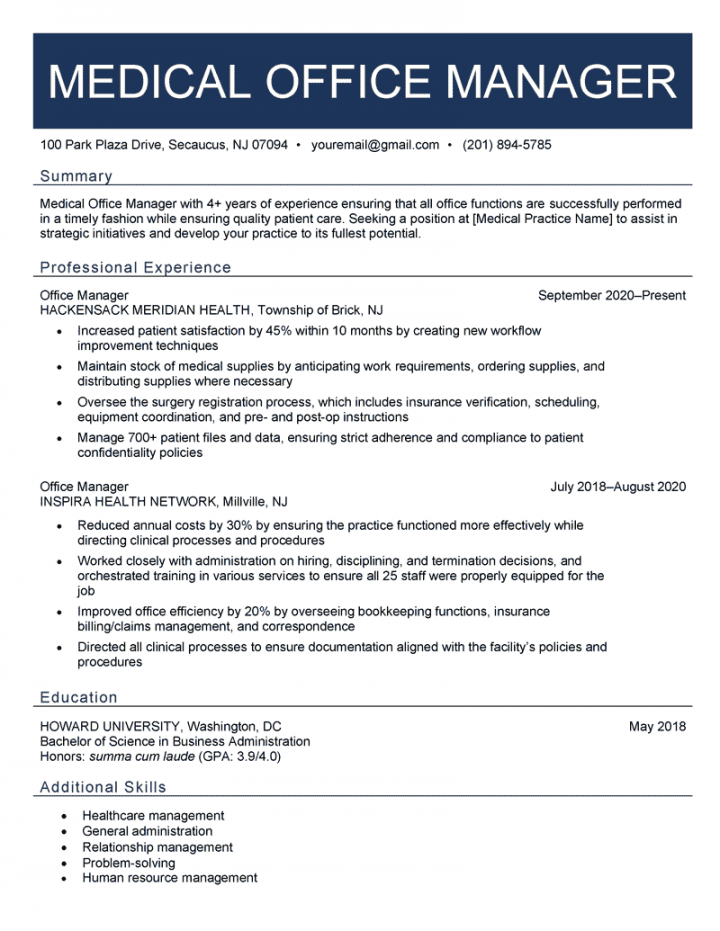 Medical Office Manager Resume Sample [Free Download]