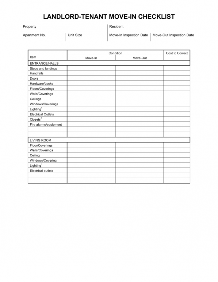 Move-in / Move-out Checklist For Landlord-Tenant  eForms – Free