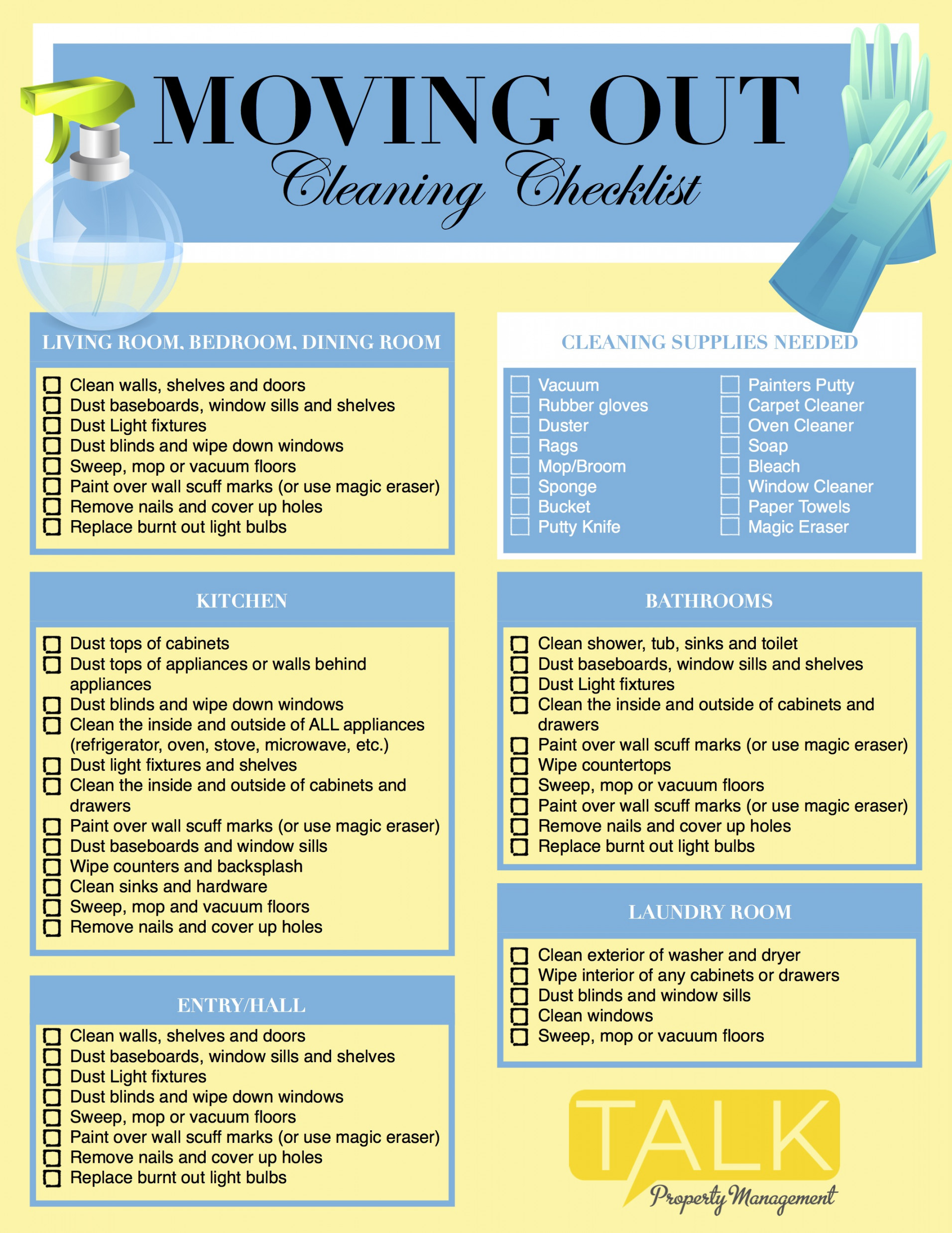 Moving Out Cleaning Checklist – TALK Property Management