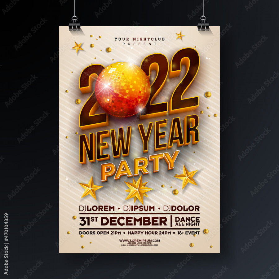 New Year Party Celebration Poster Template Design with d