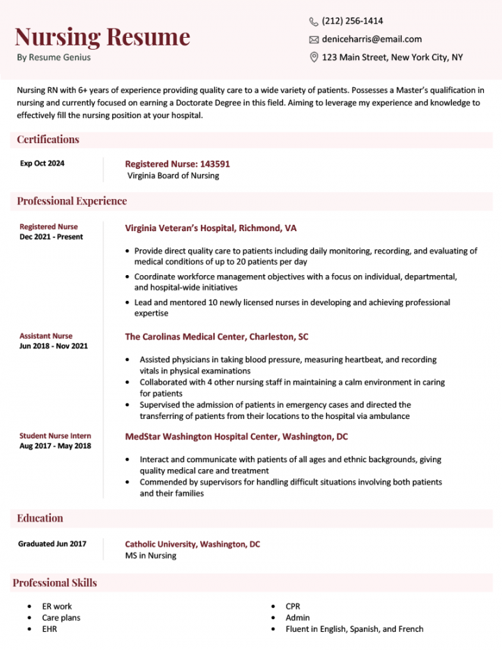 Nursing Resume Examples & Writing Guide  Resume Genius