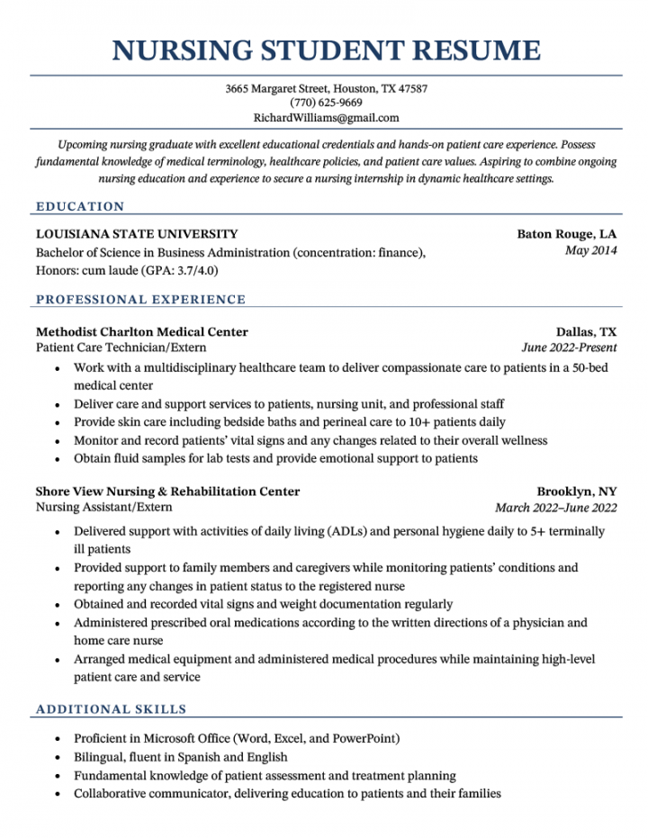 Nursing Student Resume (Sample & Writing Tips)