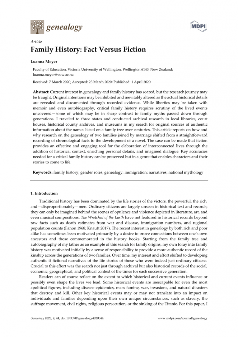 PDF) Family History: Fact Versus Fiction