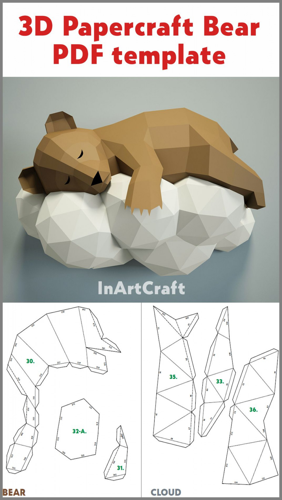 PDF Papercraft Bear on a Cloud Paper Craft D Origami Kit D