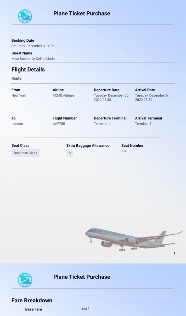 Plane Ticket Template - PDF Templates  Jotform