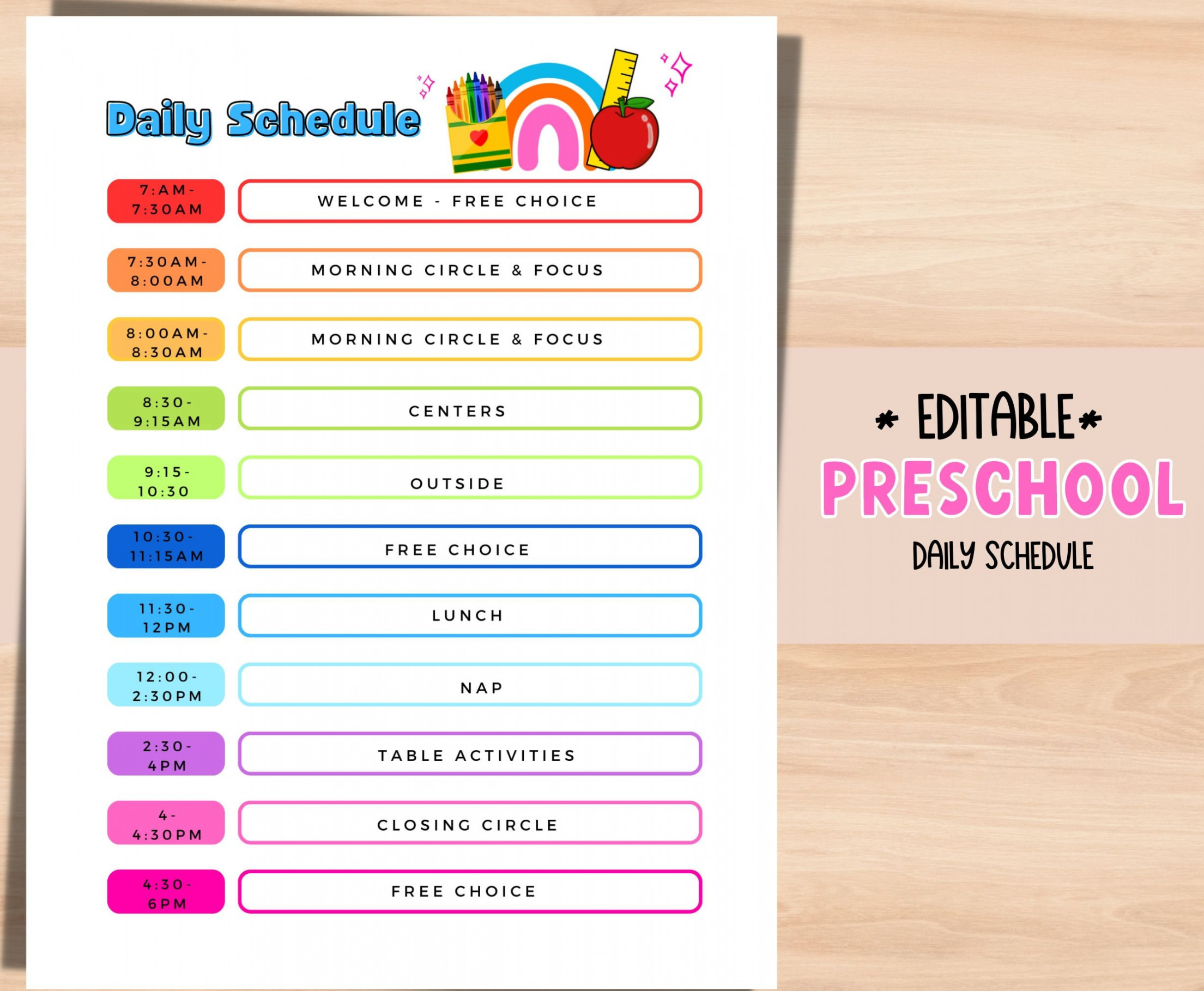 Preschool Daily Schedule Daycare Schedule EDITABLE Template