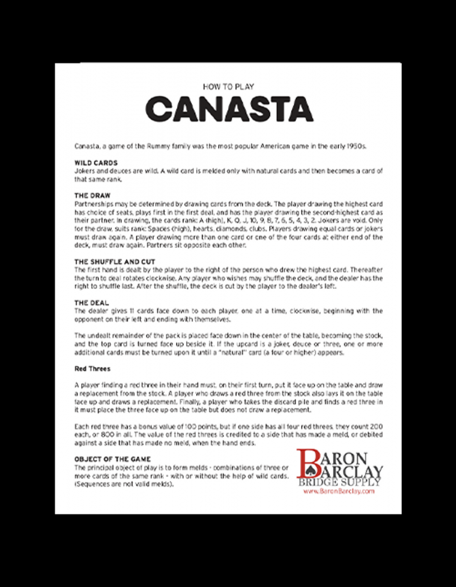 Printable Canasta Rules - Baron Barclay Bridge Supply