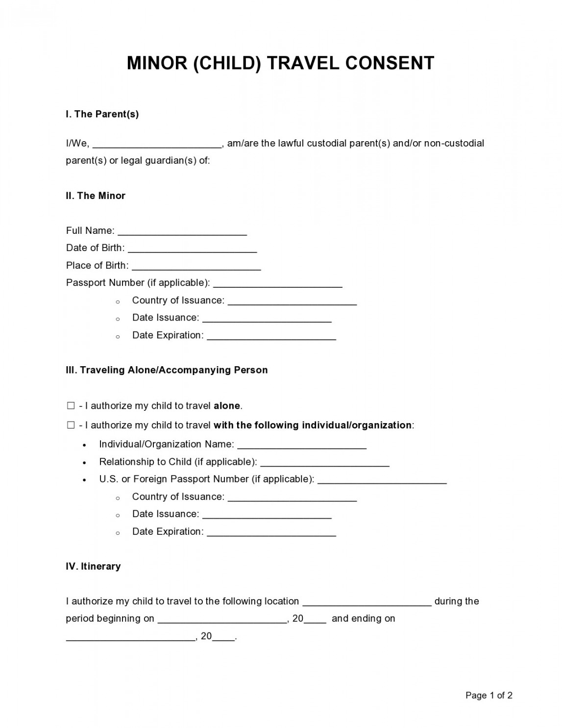 Printable Child Travel Consent Forms (Word & PDF)