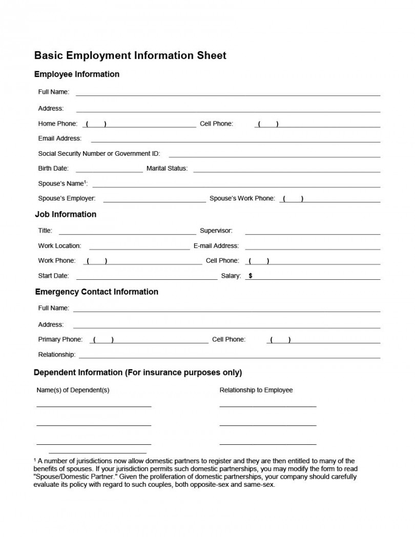 Printable Employee Information Forms (Personnel Information