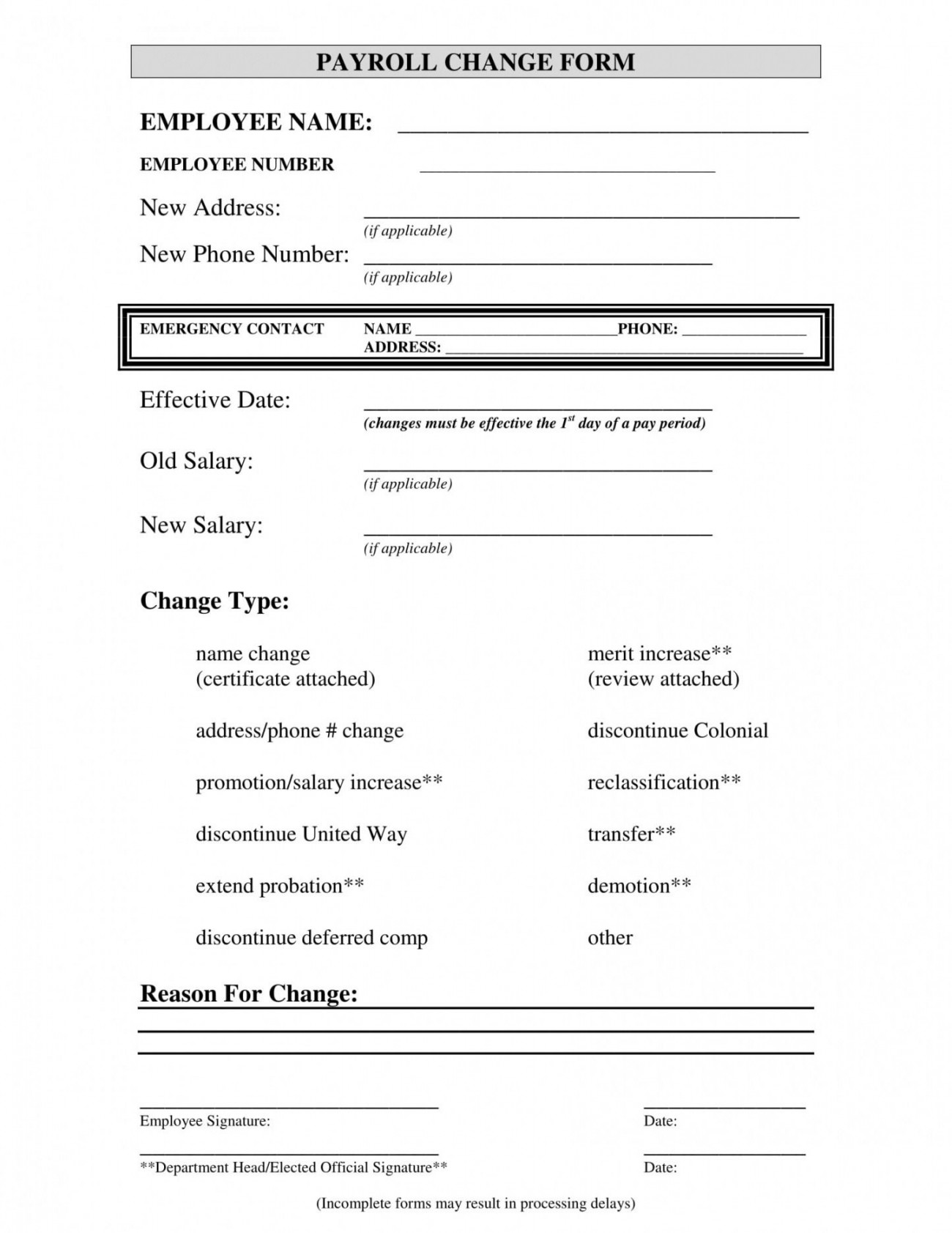 Printable Payroll Change Notice Form Template Doc  Form, Salary