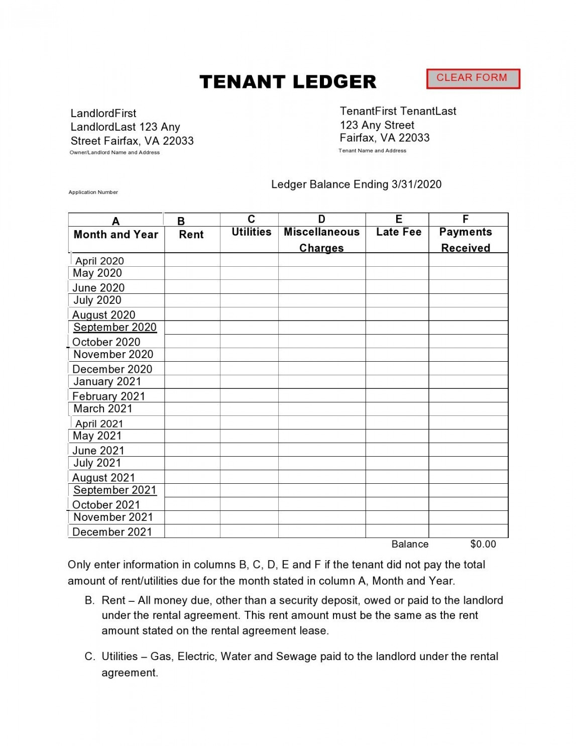 Printable Rental Ledger Templates (Lease Ledger)