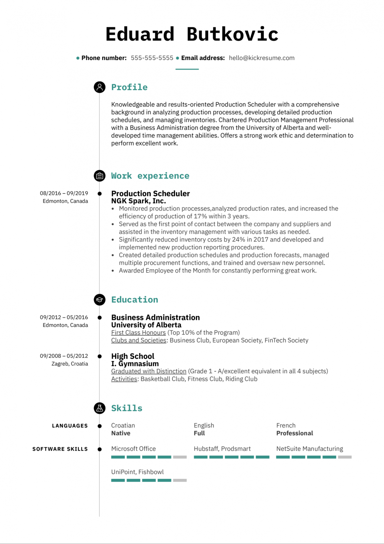 Production Scheduler Resume Sample  Kickresume