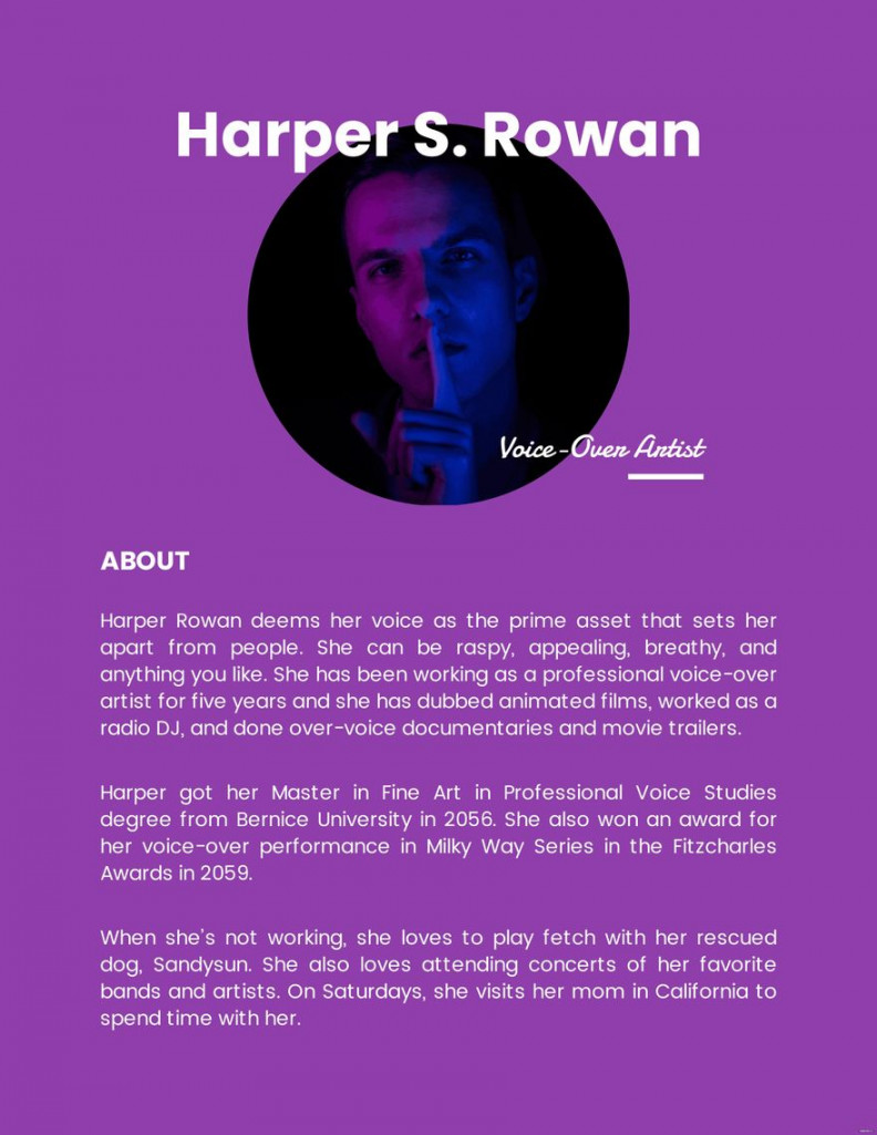 Professional Bio Template For Artist - Download in Word  Template