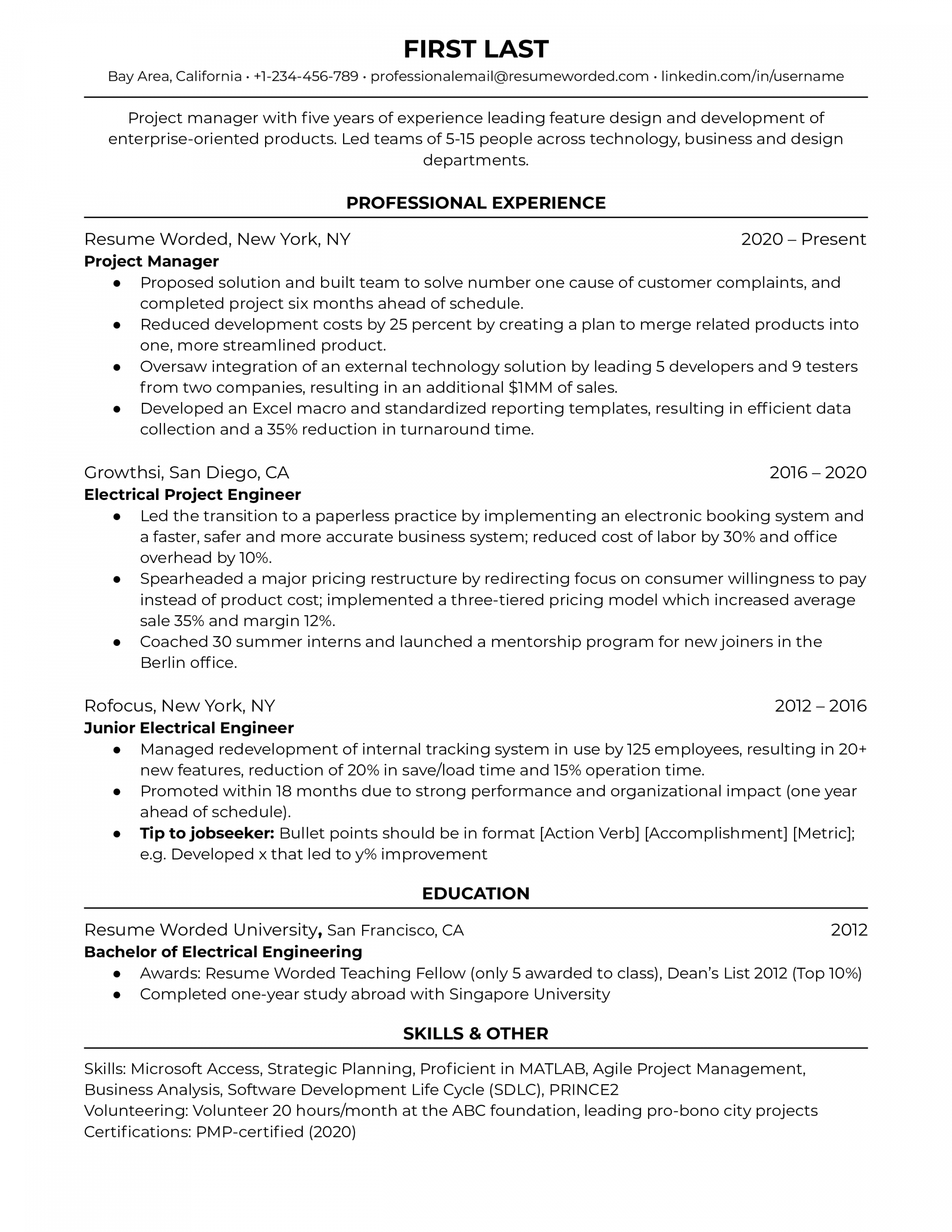 Project Manager Resume Examples for 20  Resume Worded