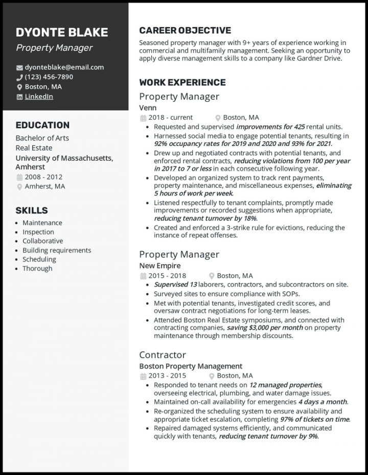 Property Manager Resume Examples to Get a Job in