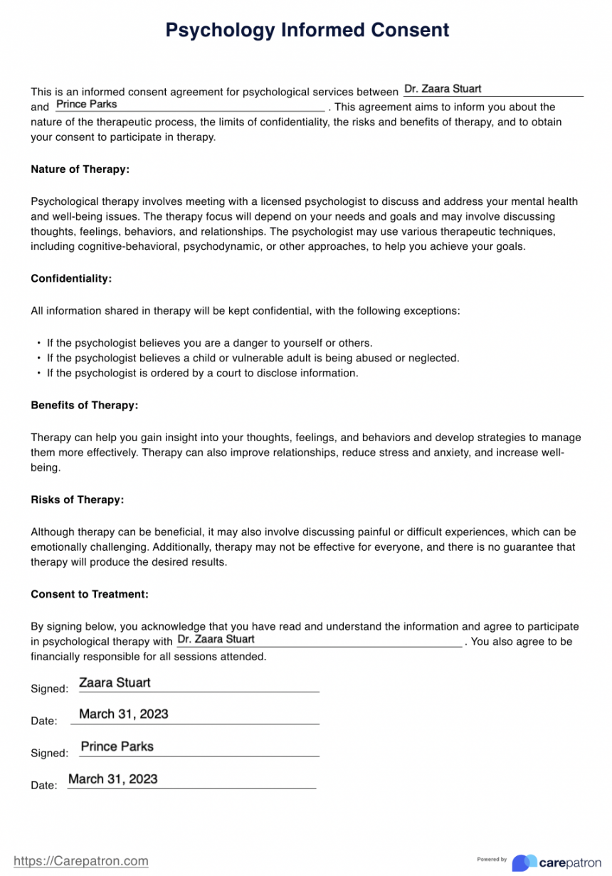 Psychology Informed Consent Form & Example  Free PDF Download