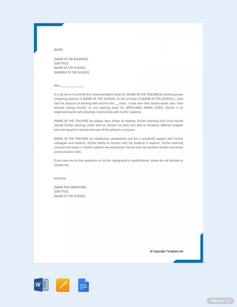 Recommendation Letter for a Teacher - Download in Word, Google