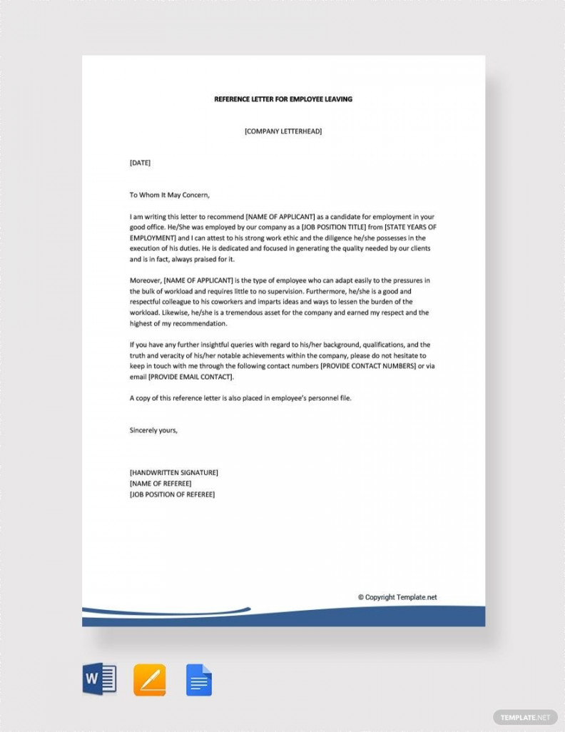 Reference Letter for Employee Leaving - Download in Word, Google