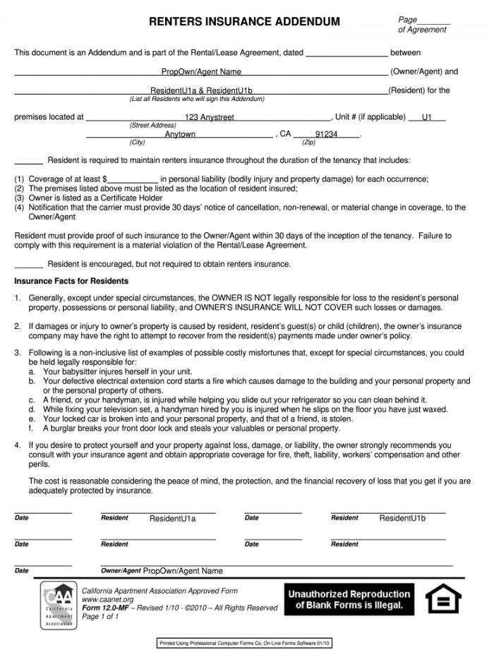 Renters insurance addendum: Fill out & sign online  DocHub