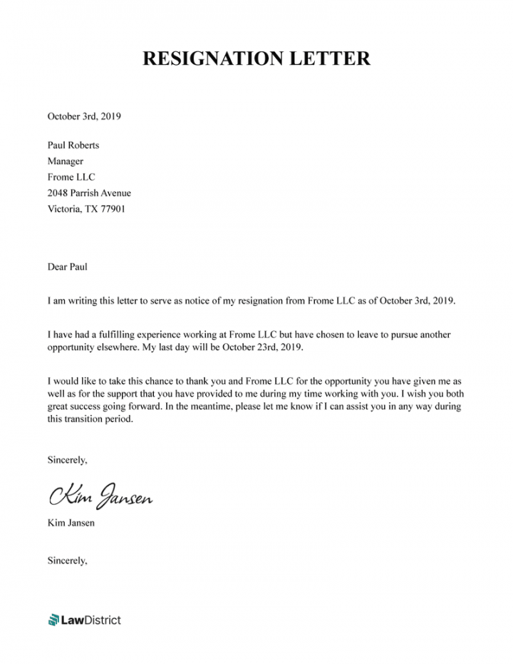 Resignation Letter Template (With Examples)  LawDistrict