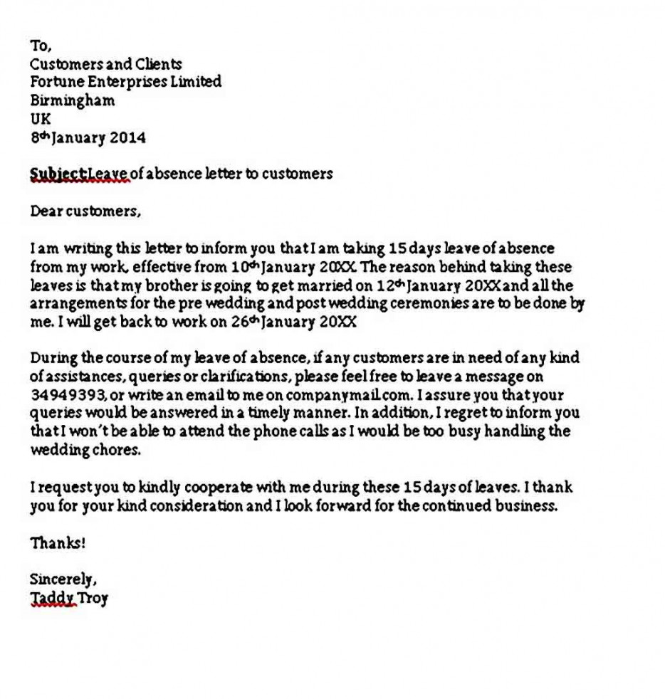 Sample Leave of Absence Letter with the Proper Format PDF Word