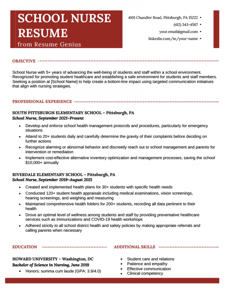 School Nurse Resume Example & Writing Guide for