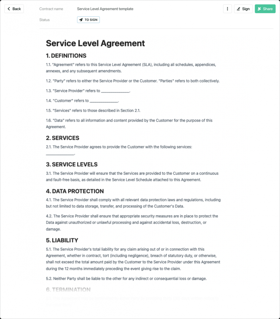 Service Level Agreement (SLA) template - free PDF