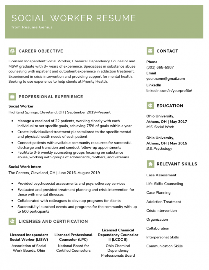 Social Work Resume Example & Writing Guide