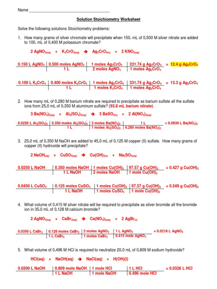 Solution-Stoichiometry Worksheet Key PDF  PDF  Sodium Hydroxide