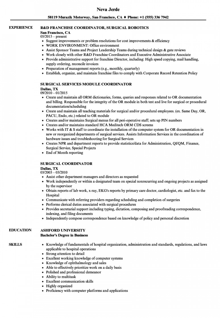 Surgical Coordinator Resume Samples  Velvet Jobs