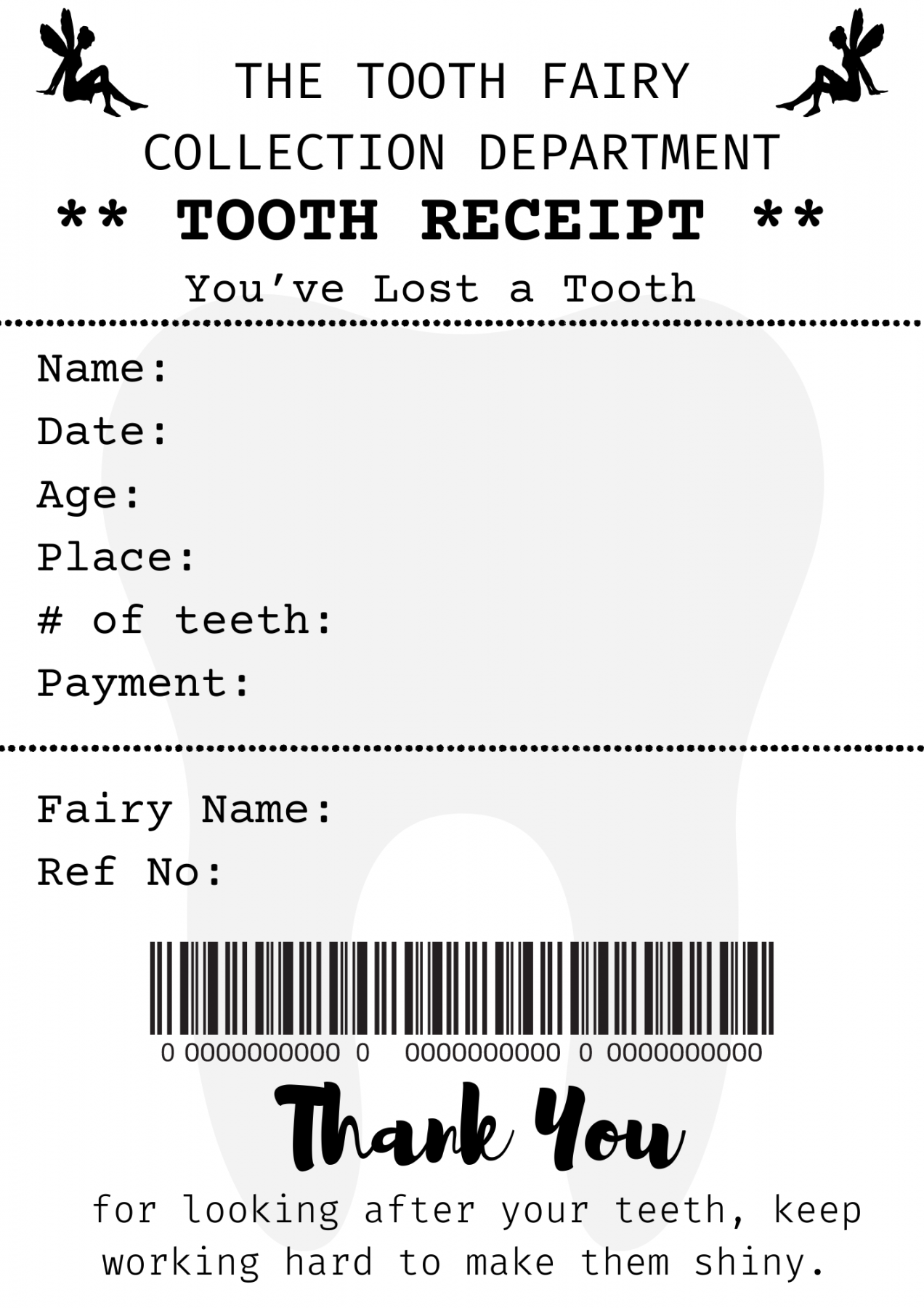 Tooth Fairy Receipt - Free Printable Download – The Tired Mama