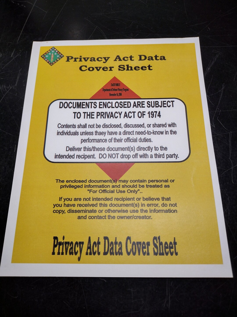 US Government Privacy Act Data Cover Sheet Laminated Heavy - Etsy