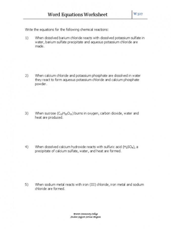 w Word Equations Worksheet  PDF