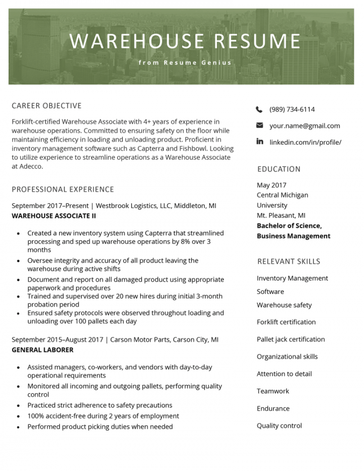 Warehouse Worker Resume Example & Expert Writing Tips