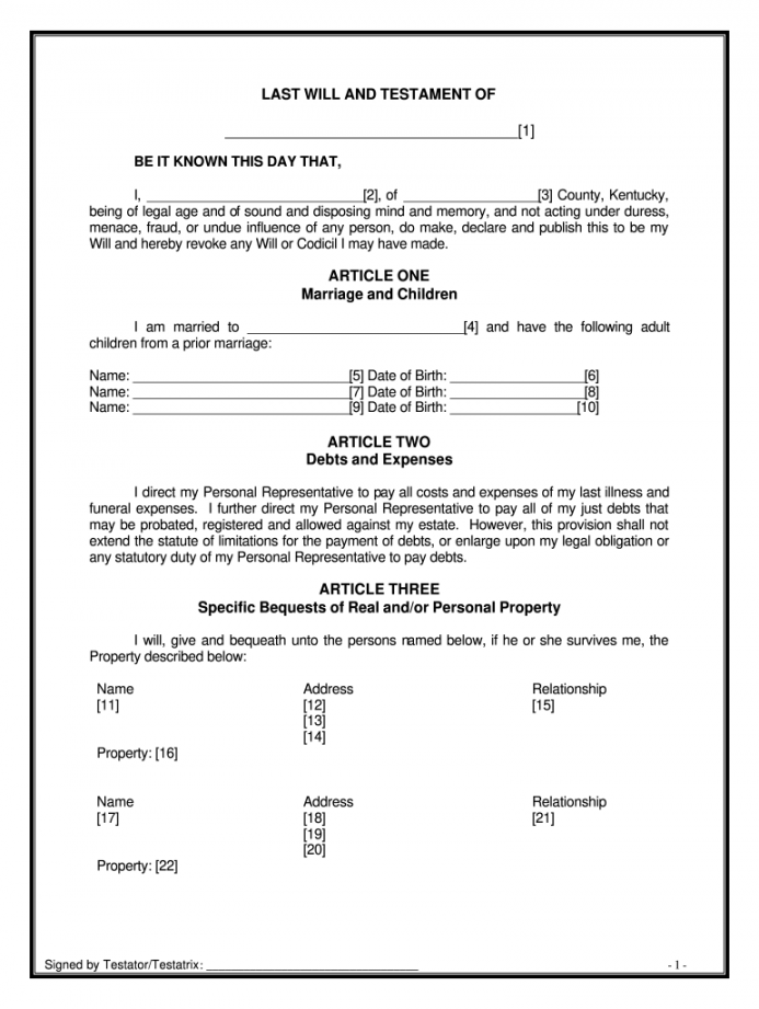 Will and testament examples of sharing property to children: Fill