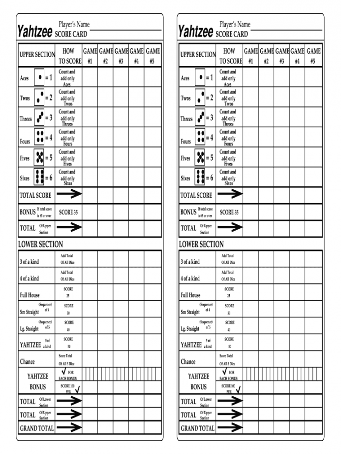 Yahtzee Score Card - Fill Online, Printable, Fillable, Blank