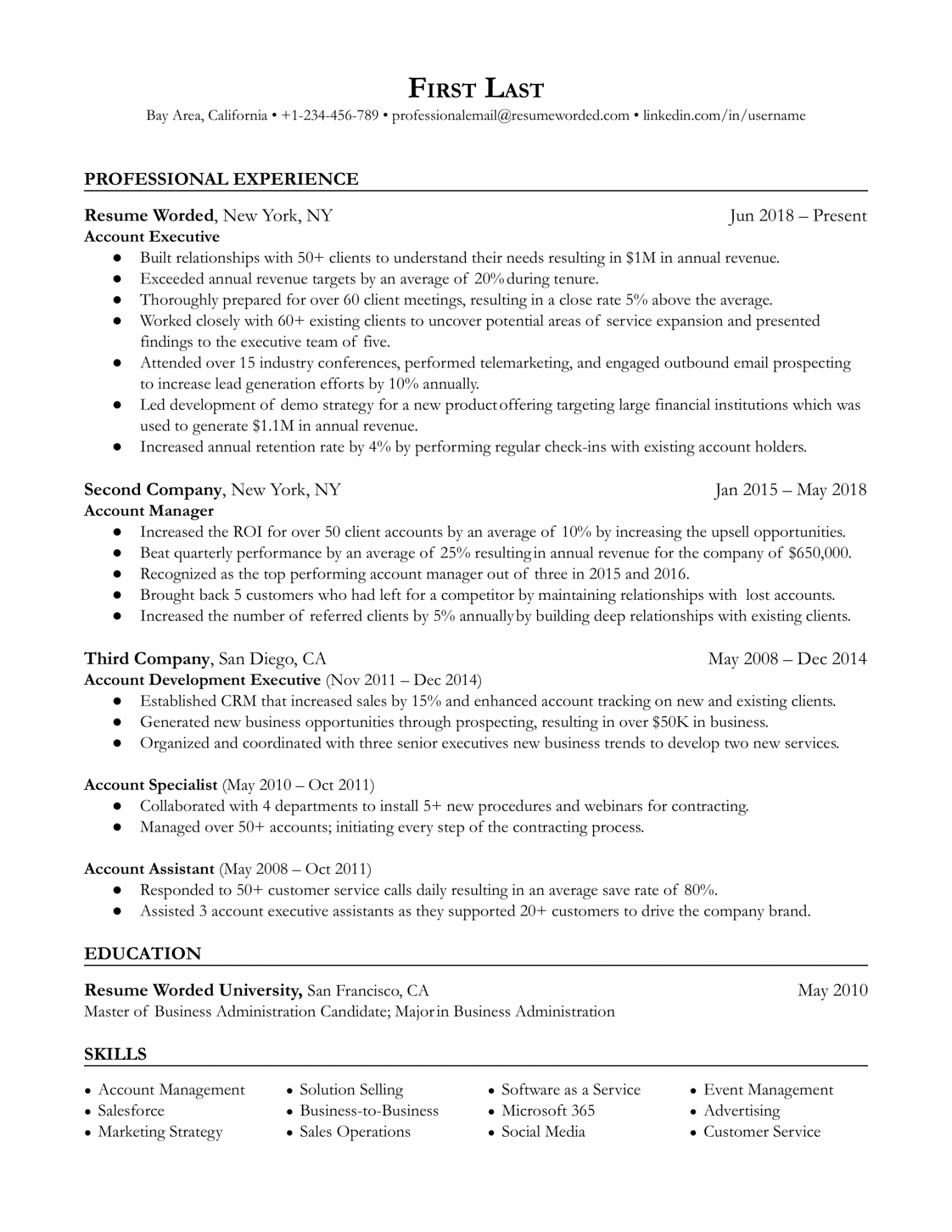 Account Executive Resume Examples for   Resume Worded