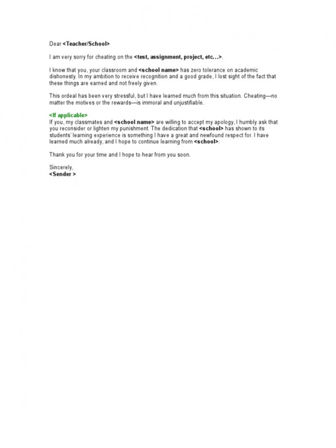 Apology Letter For Cheating  PDF