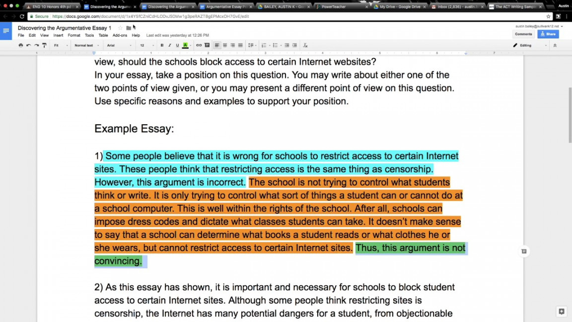 Argumentative Essays: Counterclaim Paragraph Sentence  of