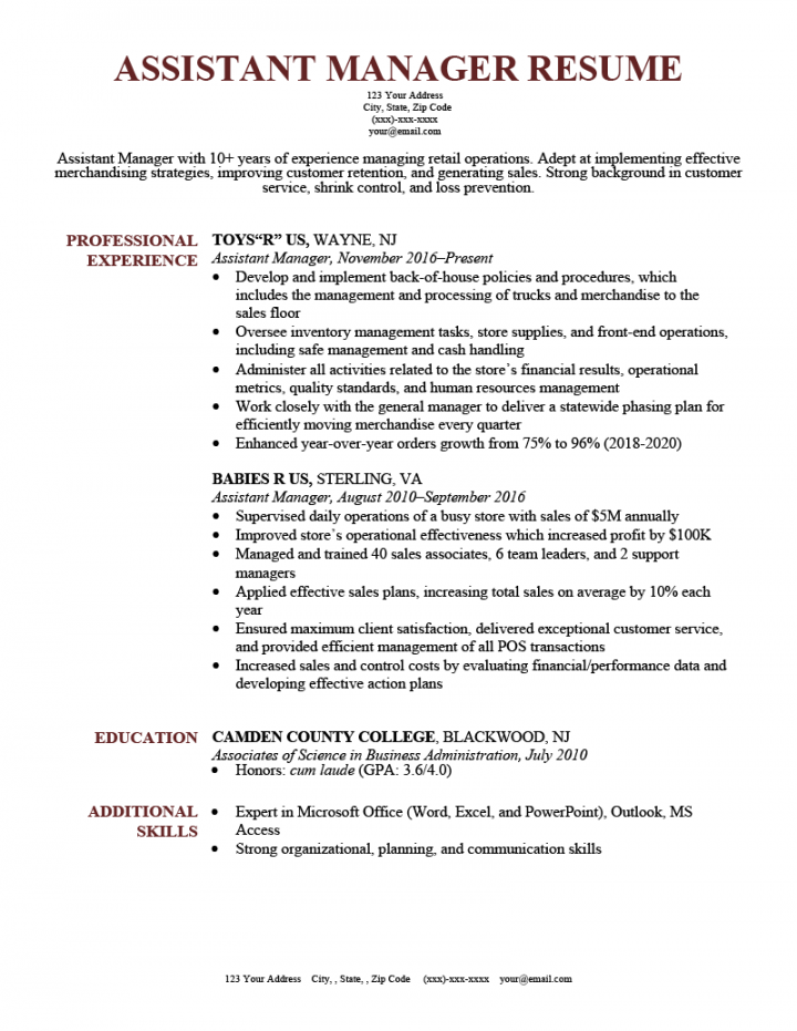 Assistant Manager Resume (Example and Tips)