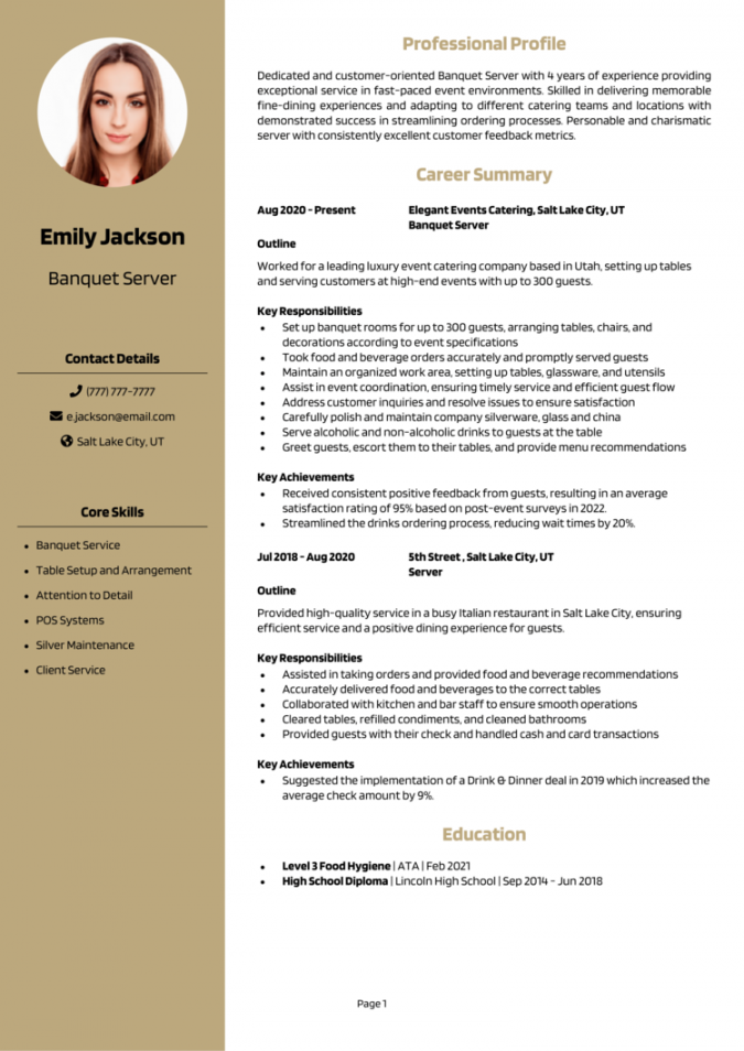 Banquet Server resume example + guide [Get a great job]