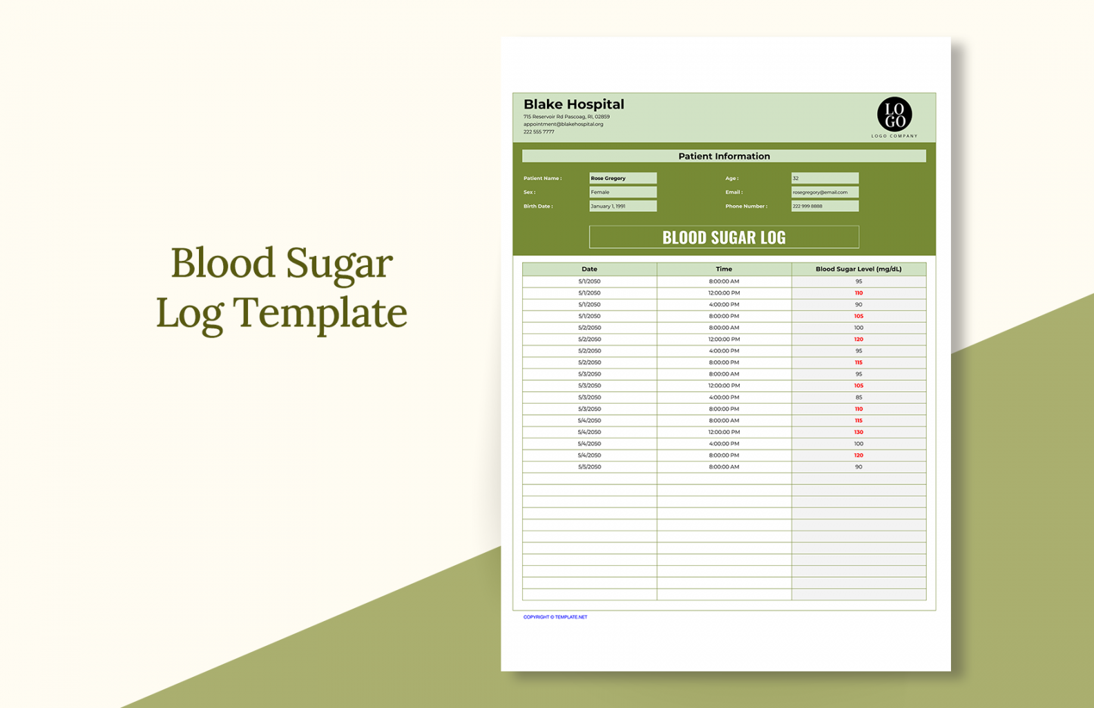 Blood Sugar Log Template - Download in Excel, Google Sheets