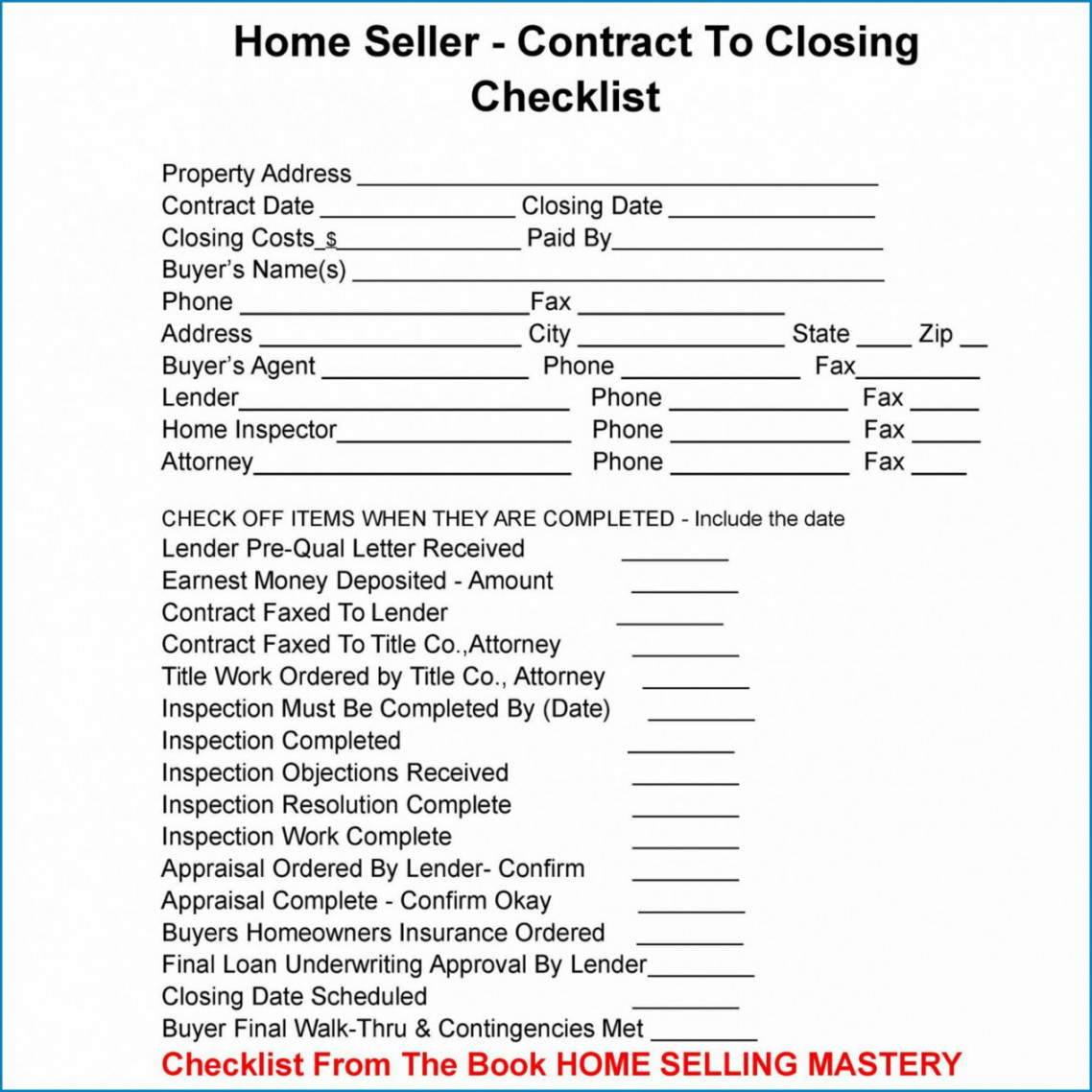 Browse Our Example of Real Estate Closing Checklist Template