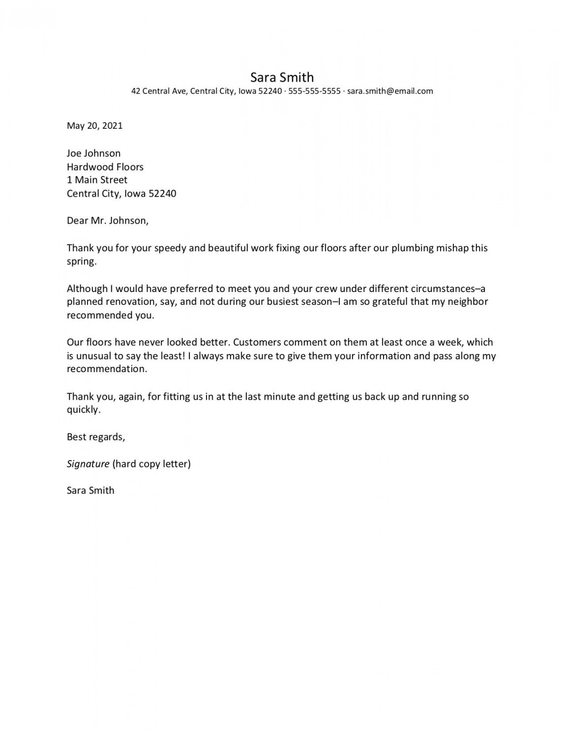 Business Thank-You Letter Examples