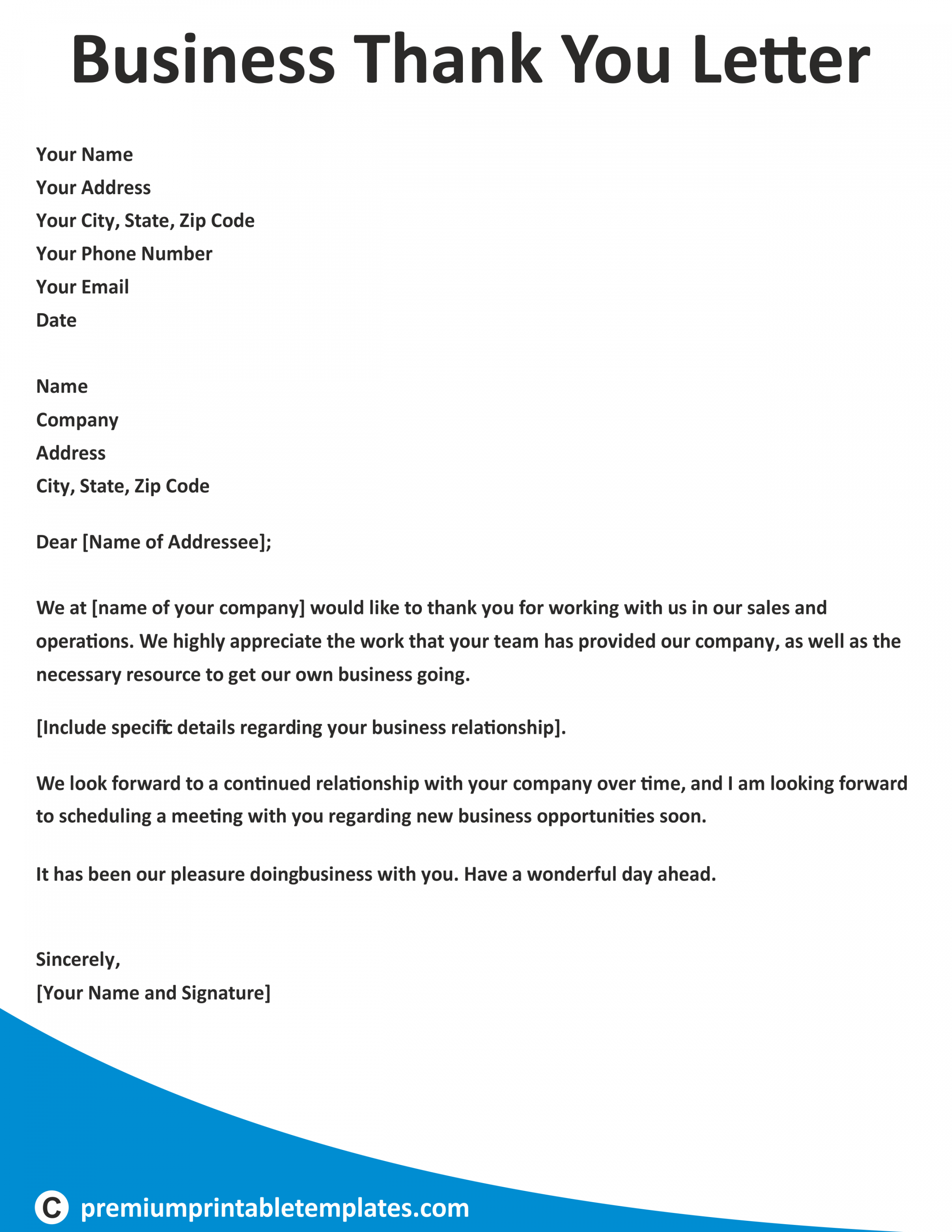 Business Thank You Letter Printable Template in PDF & Word