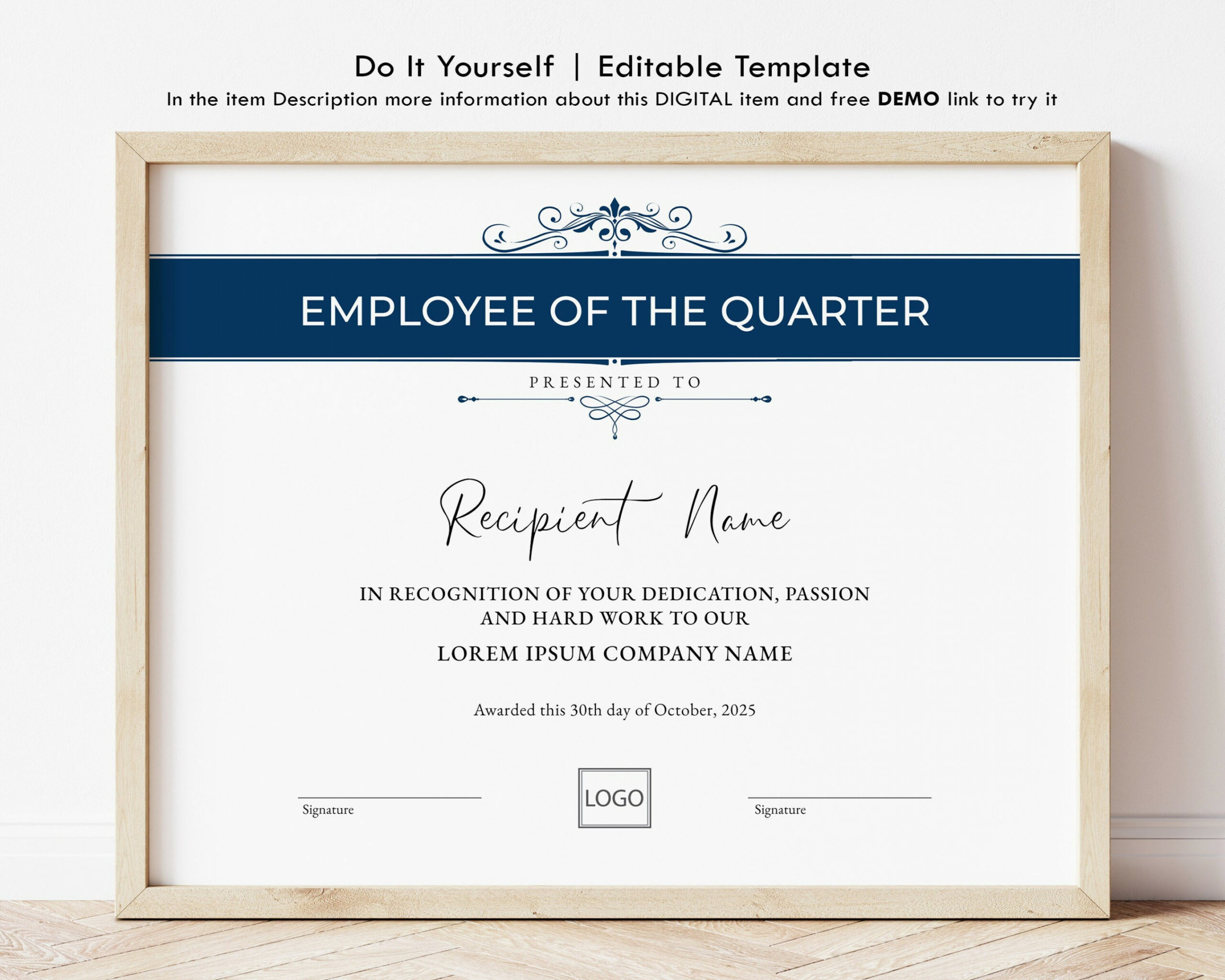 Buy Editable Employee of the Quarter Certificate Template