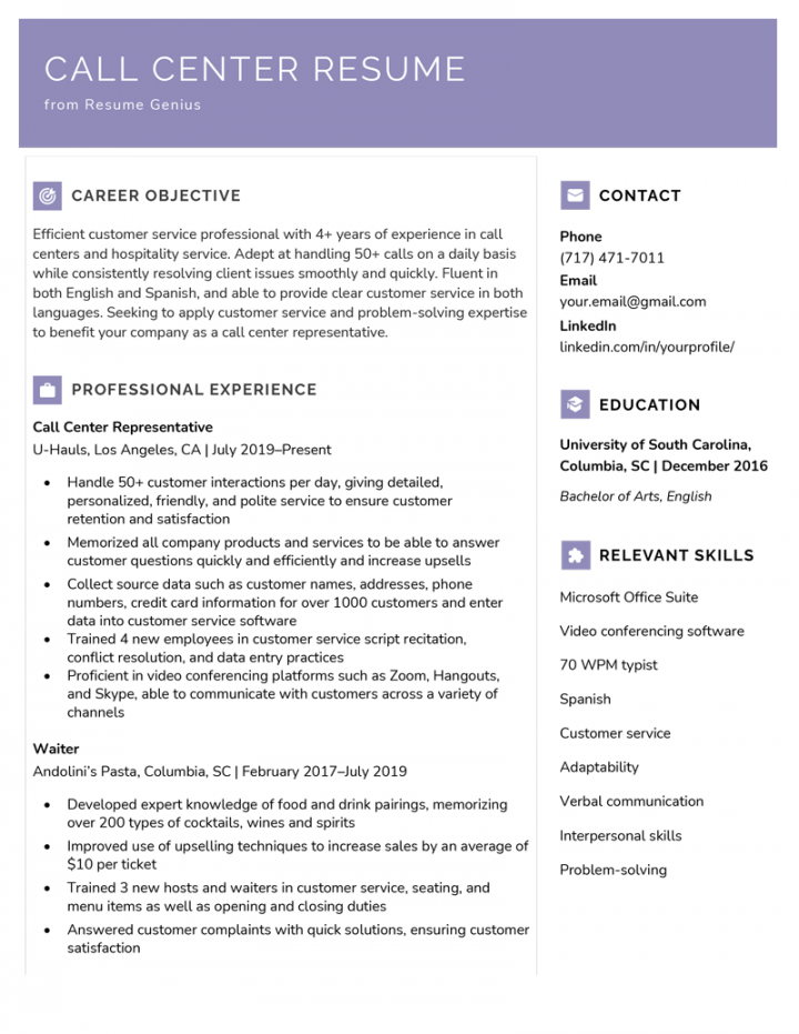 Call Center Resume Examples & Writing Guide