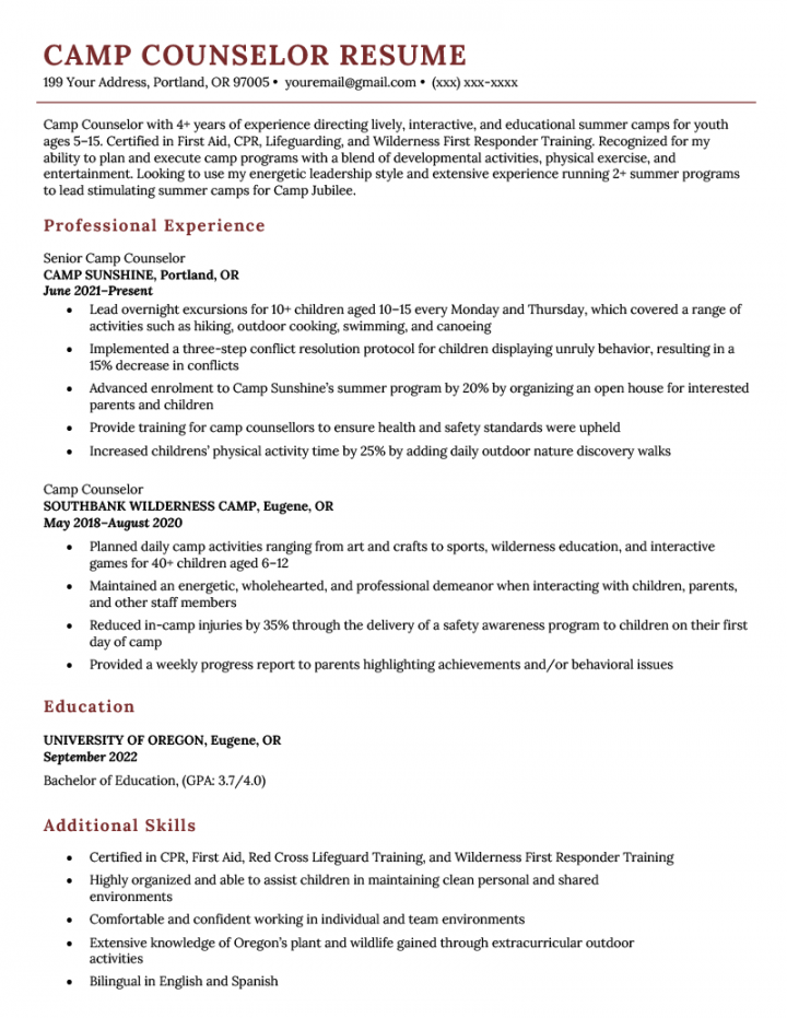 Camp Counselor Resume [Example + Tips]