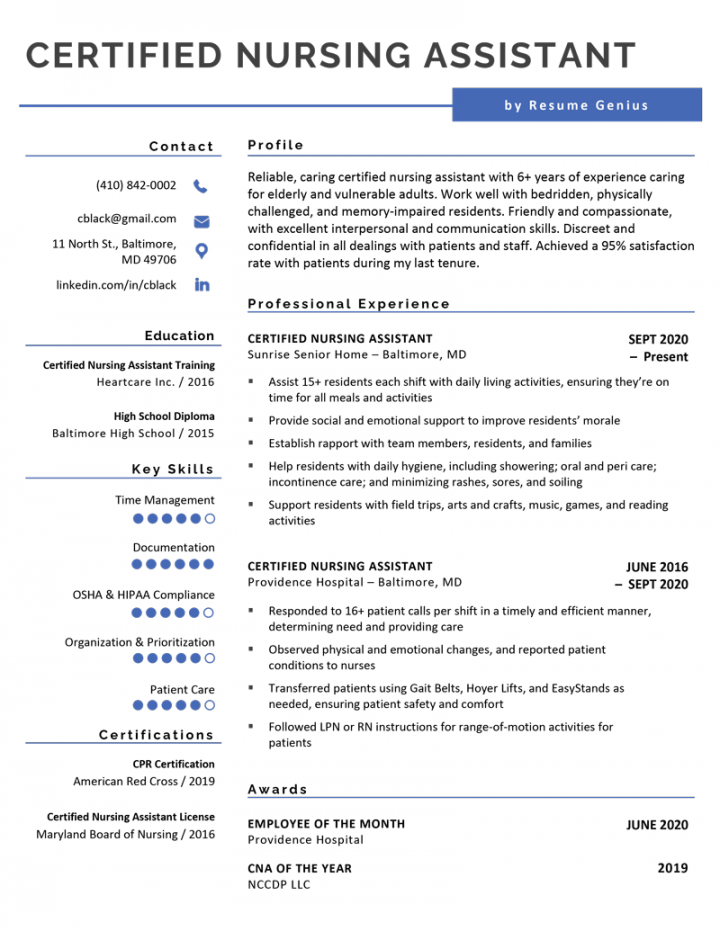 Certified Nursing Assistant (CNA) Resume Examples