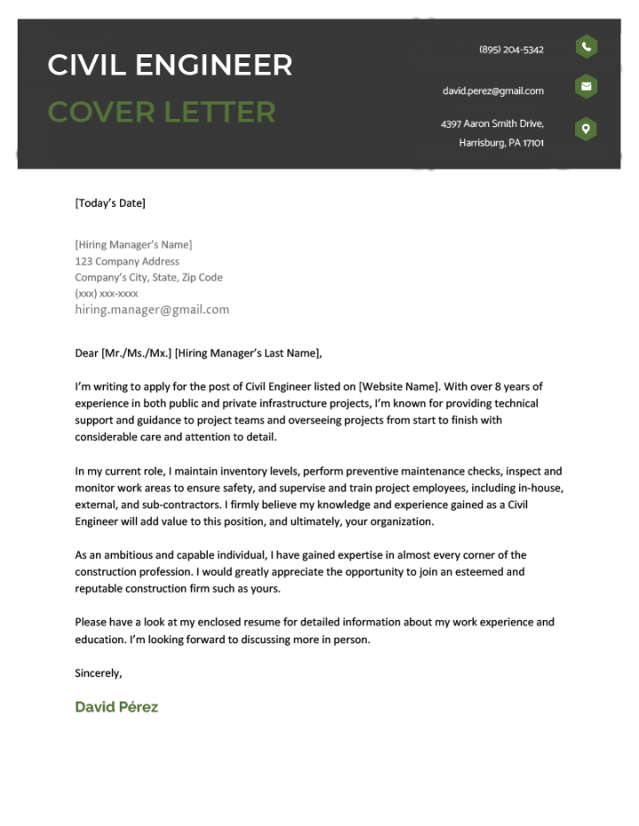 Civil Engineer Cover Letter Example & Writing Tips